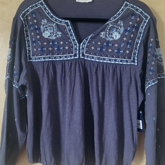 Lucky Brand Embroidered Popover Peasant Blouse Size Large - Picture 14 of 14